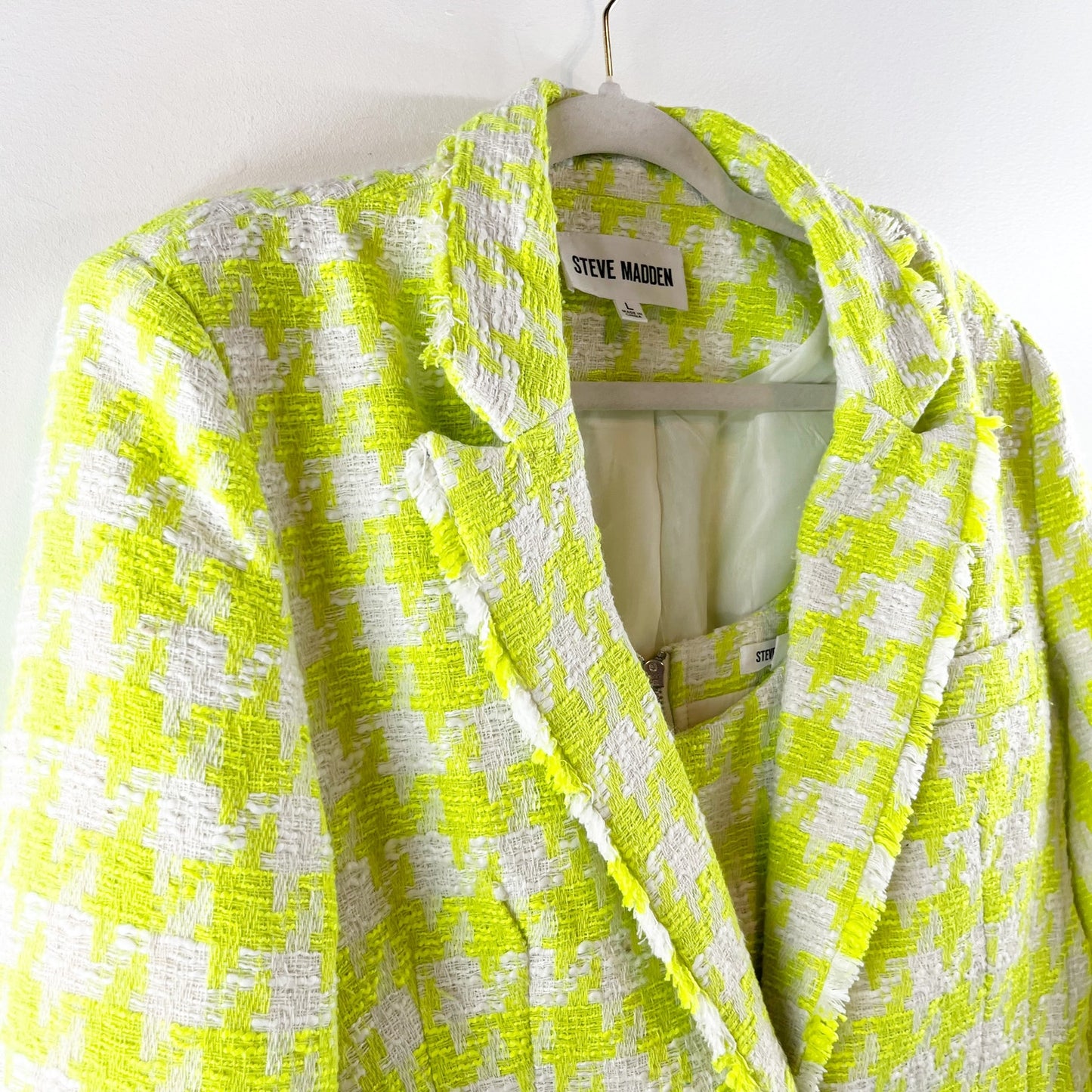 Steve Madden Houndstooth Tweed Layla Crop Tank Top & Harlow Blazer Set Lime L