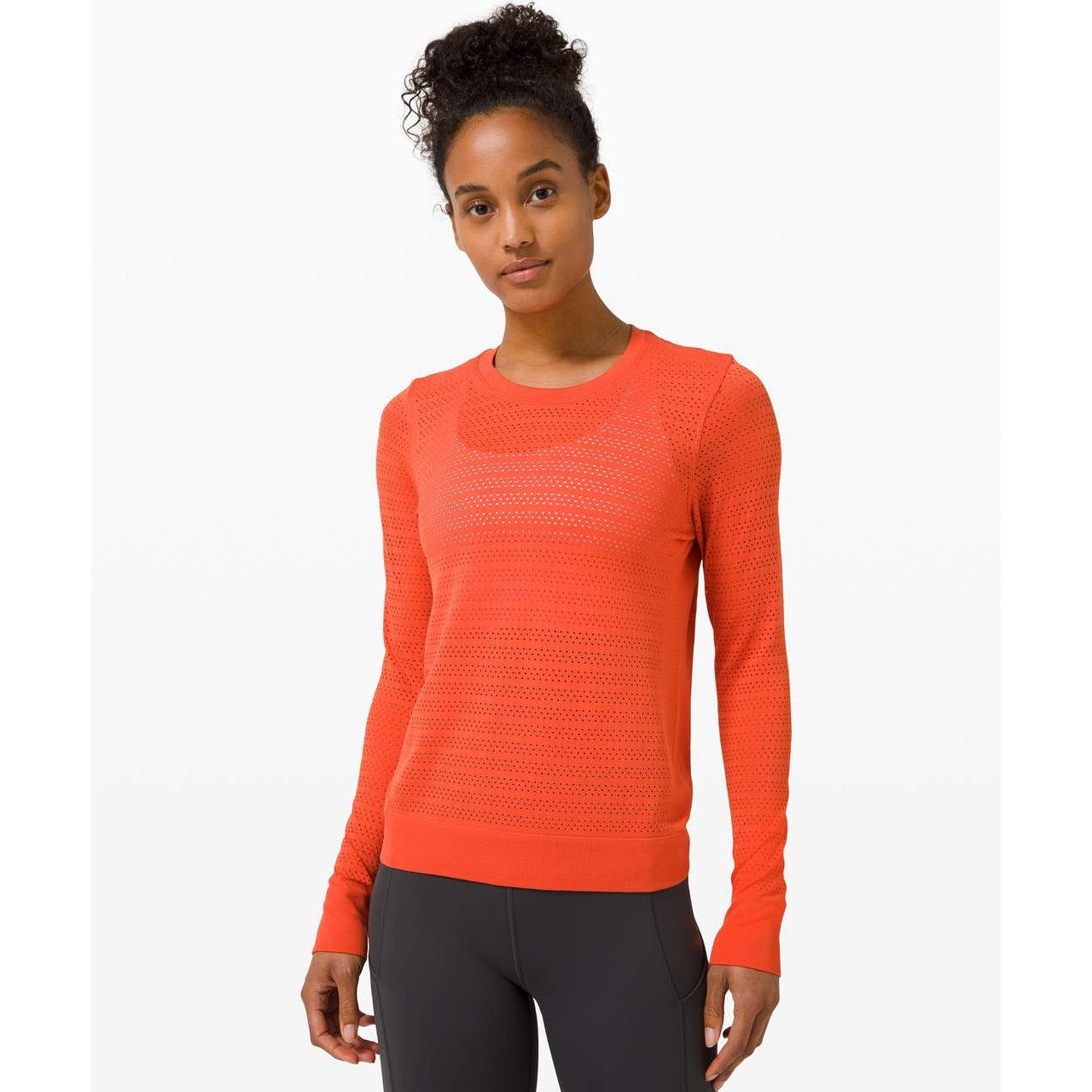 Lululemon Breeze By Long Sleeve Squad Run T-Shirt Seamless Relaxed Fit Orange 8