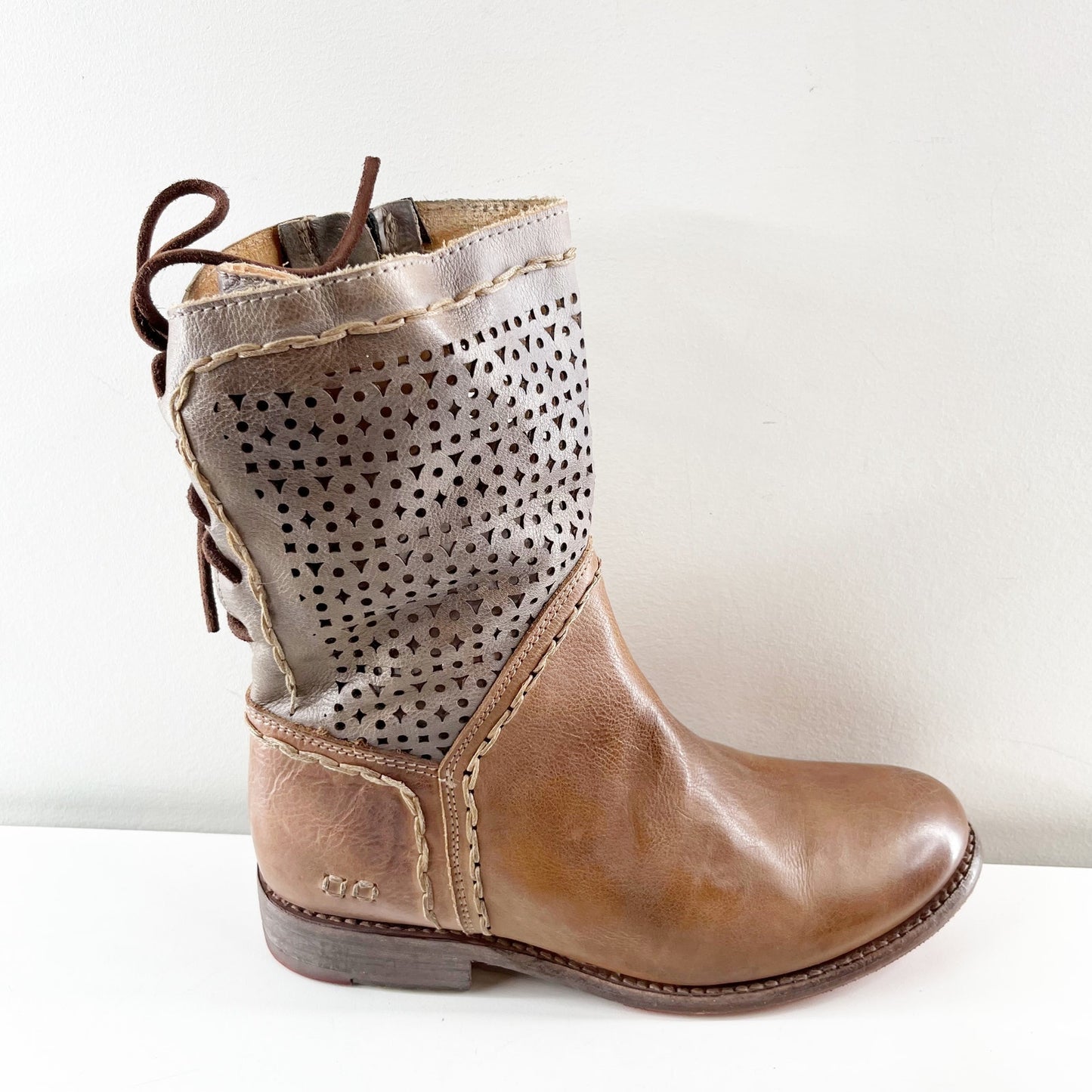Bed Stu Cheshire Lace-Up Ankle Boots Tan Rustic Taupe Brown Leather 9.5