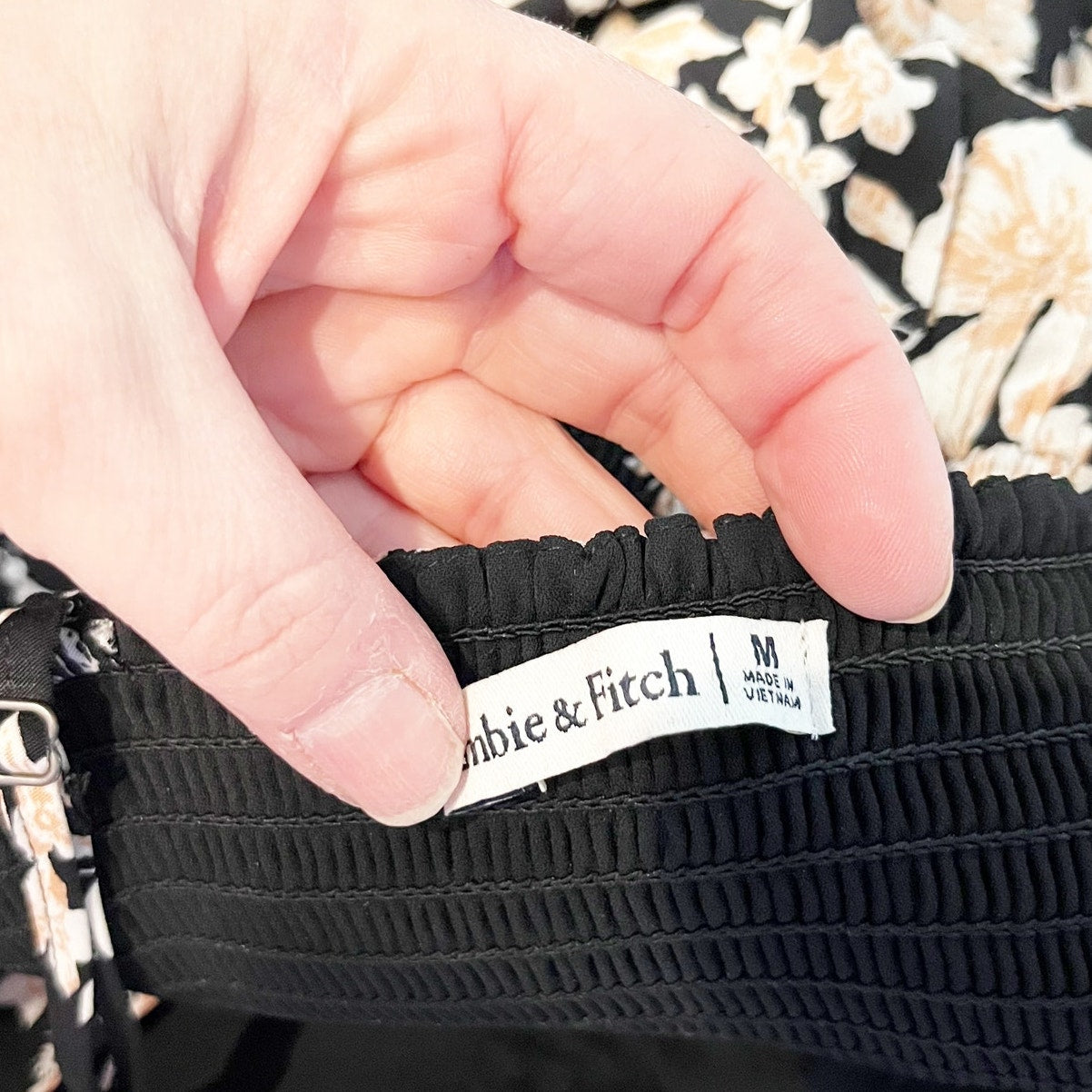 Abercrombie Lace Up Front Floral Slit Midi Slip Dress Black Cream Medium