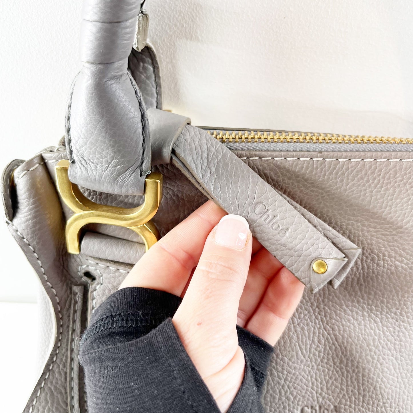 Chloé Medium Marcie Leather Satchel Handbag Cashmere Grey