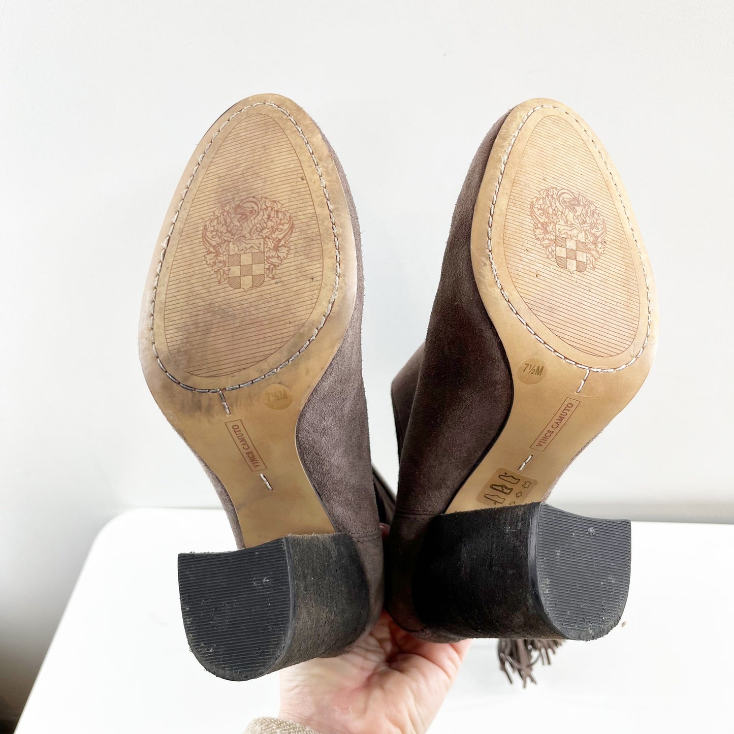 Vince Camuto Fermel Slouch Suede Leather Tassel Mid Calf Boots Brown 7.5