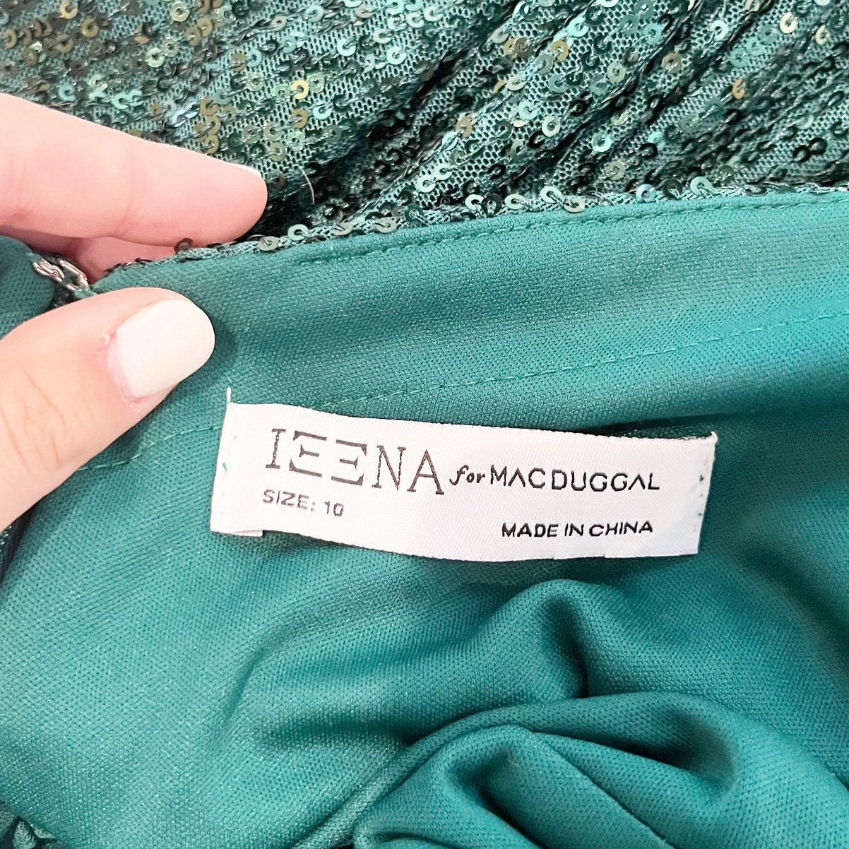 Ieena for Mac Duggal Sequin Formal Halter Maxi Gown Dress Bottle Green 10