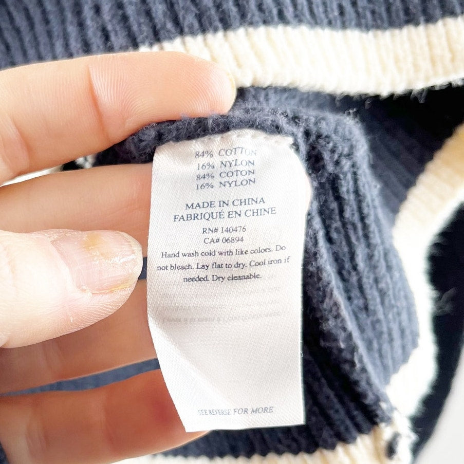 Faherty Cozy Cotton Henley Pullover Sweater Navy Natural Stripe Medium