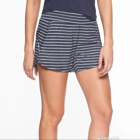 Athleta Racer Run Activewear Lined Shorts Navy Blue White Striped Small