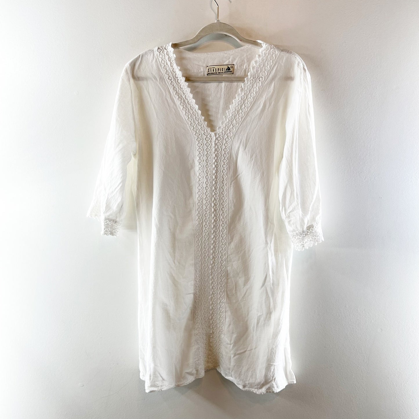 Sea Spice 100% Peruvian Cotton Crochet Lace Cover Up Resort Dress White Medium