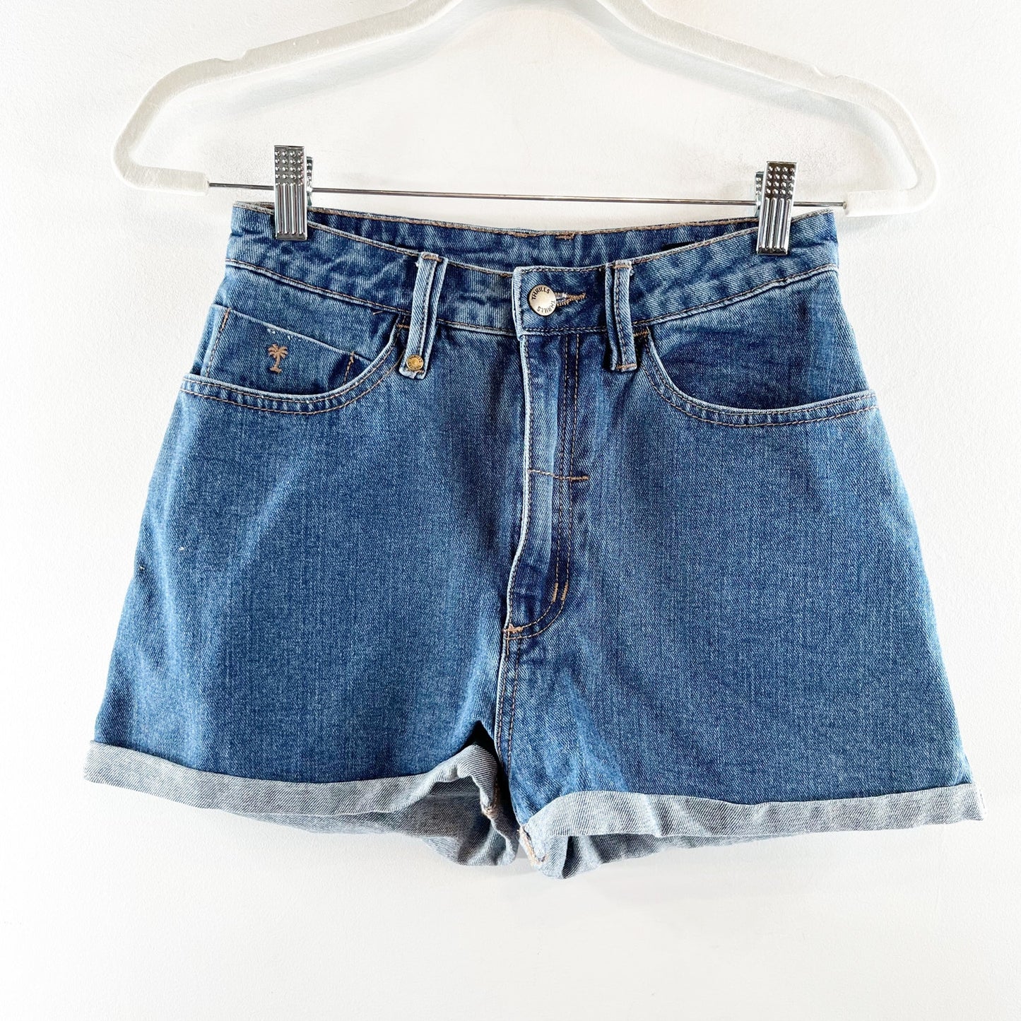 Thrills Joni Cuffed High Rise Mom Jean Denim Shorts Blue 26