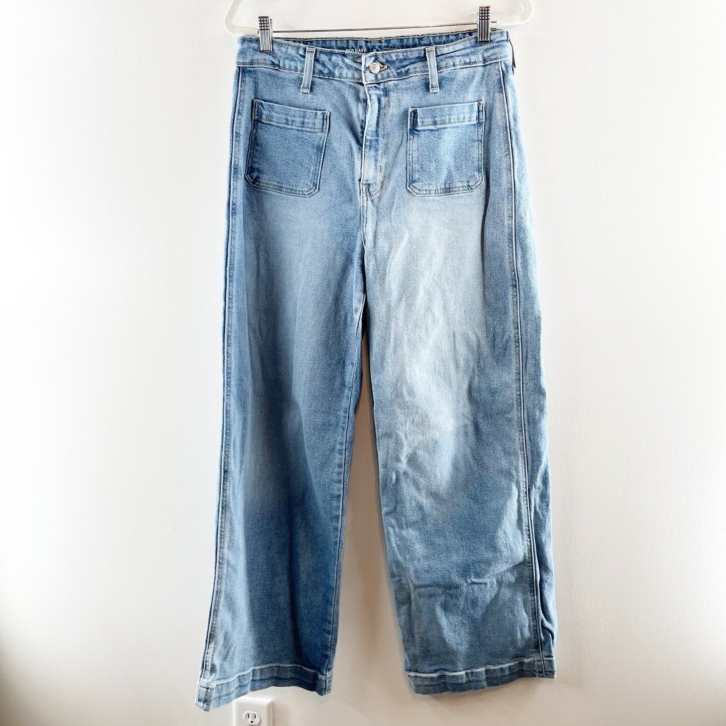 Old Navy Extra High Waisted Trouser Patch Pocket Wide Leg Jeans Blue 12