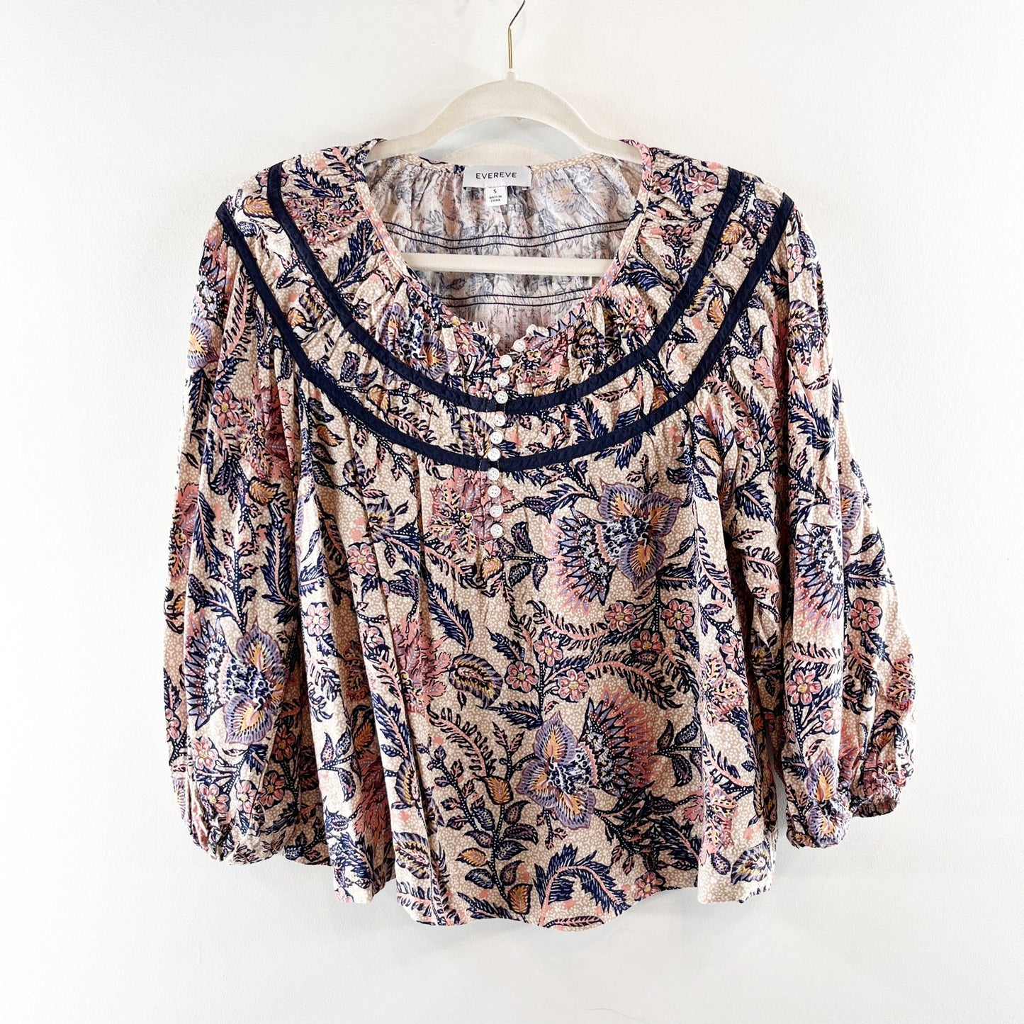 Evereve Oliver Floral Gathered Balloon Sleeve Blouse Top Multi Small