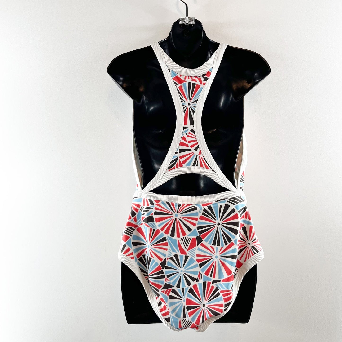 Aerie Cutout One Piece Swimsuit White Blue Red Large