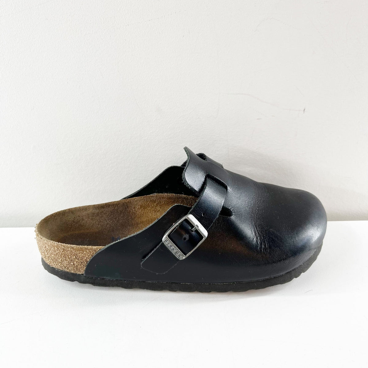 Birkenstock Boston Wire Buckle Closed Toe Clog Sandals Vintage Wood Black 36