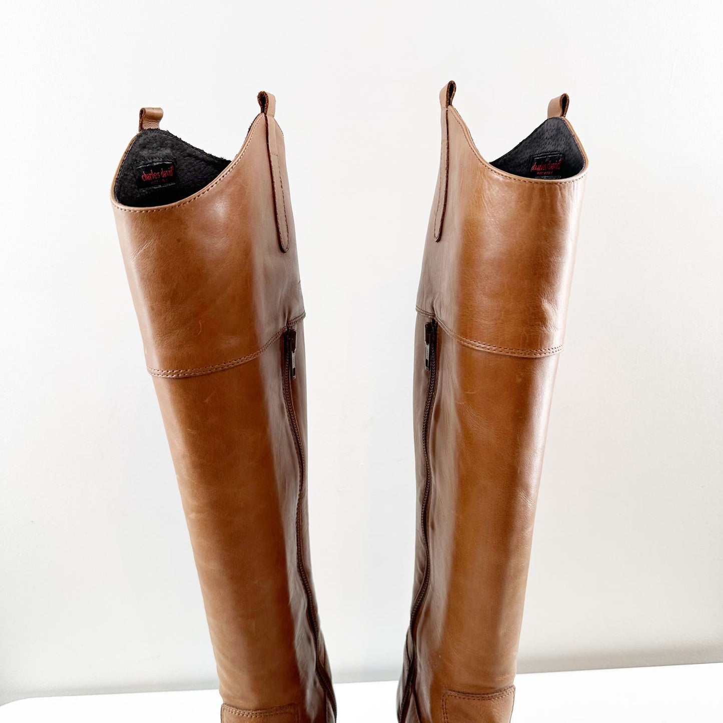 Charles David Braden Knee High Leather Western Riding Boots Cognac Brown 8