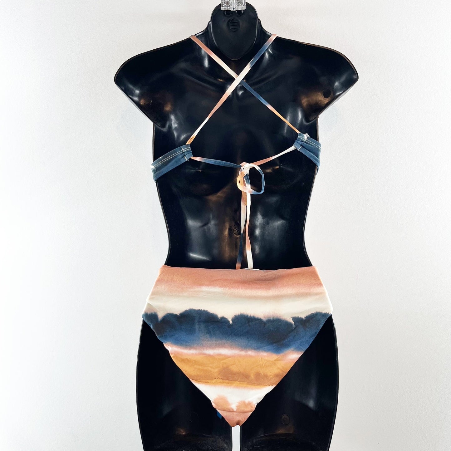 Lucky Brand Tie Dye Ombre Striped Two Piece Bikini Swimsuit Blue Orange Large