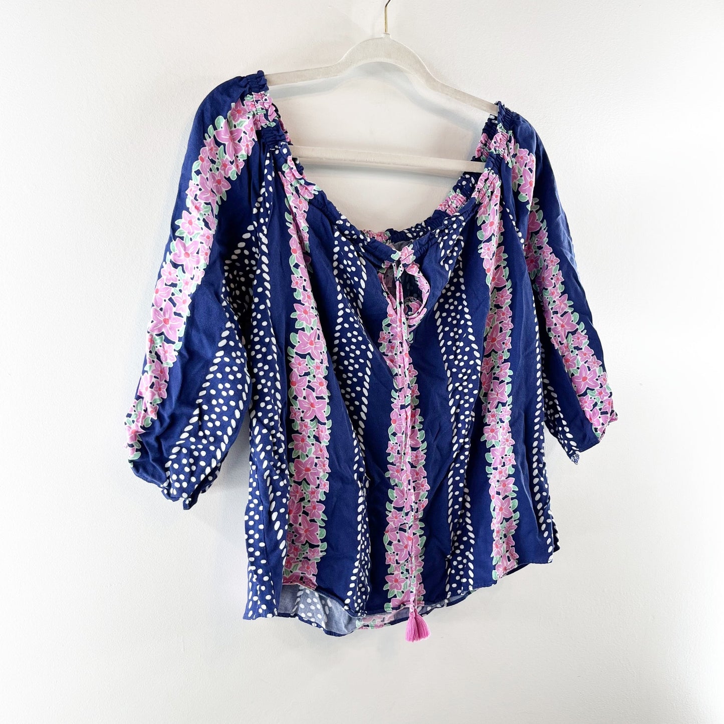 Southern Tide Mackenzie Off The Shoulder Striped Top Shirt Blouse Pink Blue M