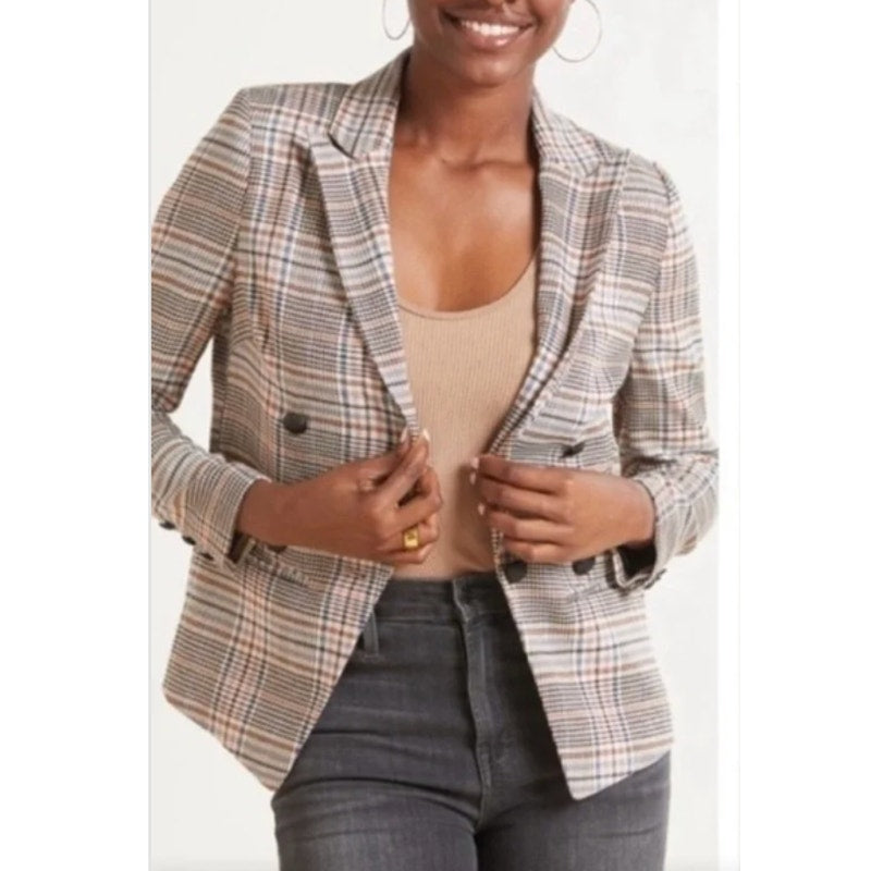Evereve Thompson Blazer Jacket Plaid Tan Brown Medium