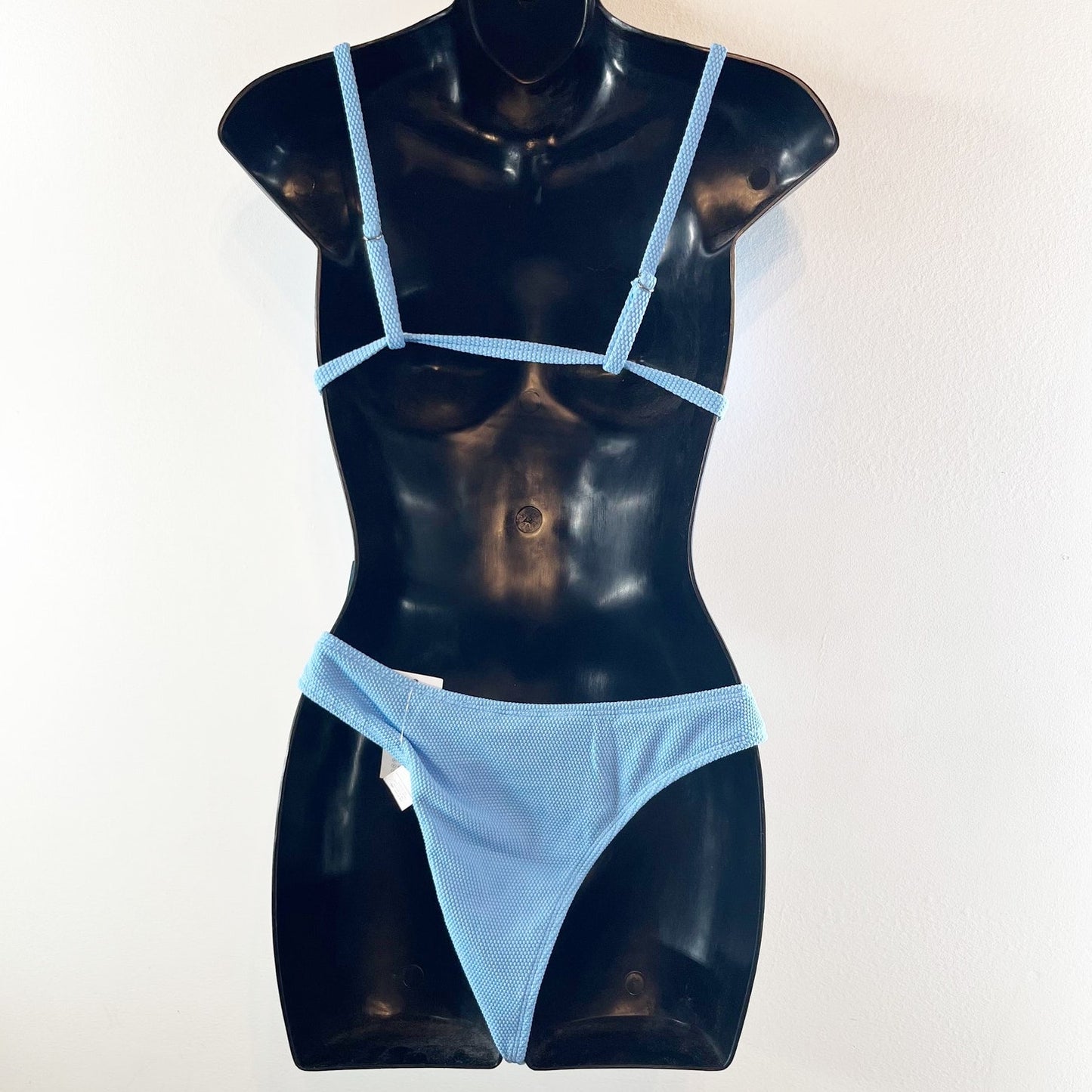 Cupshe Front Tie Bikini Top & Ultra Cheeky Bottoms Set Sky Blue Medium