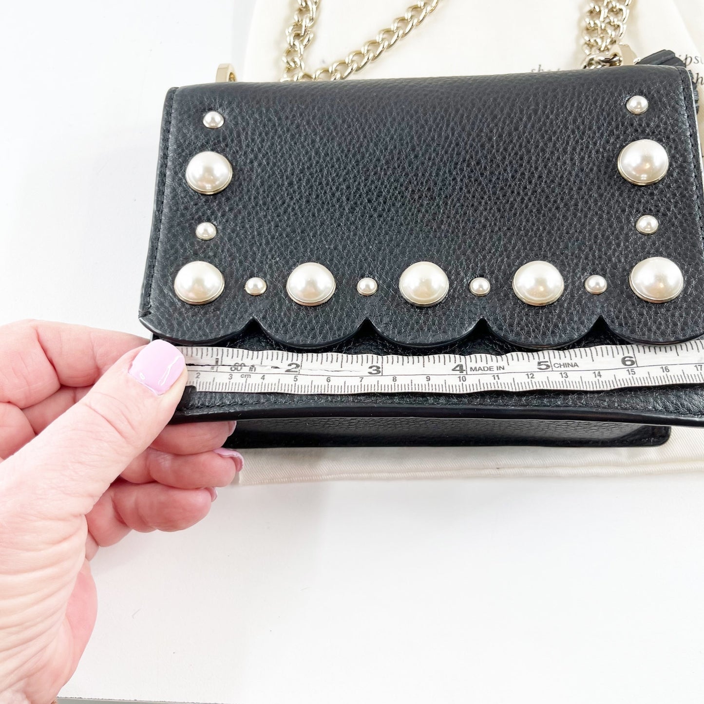 Kate Spade Hayes Street Pearl Studded Chain Crossbody Leather Purse Black