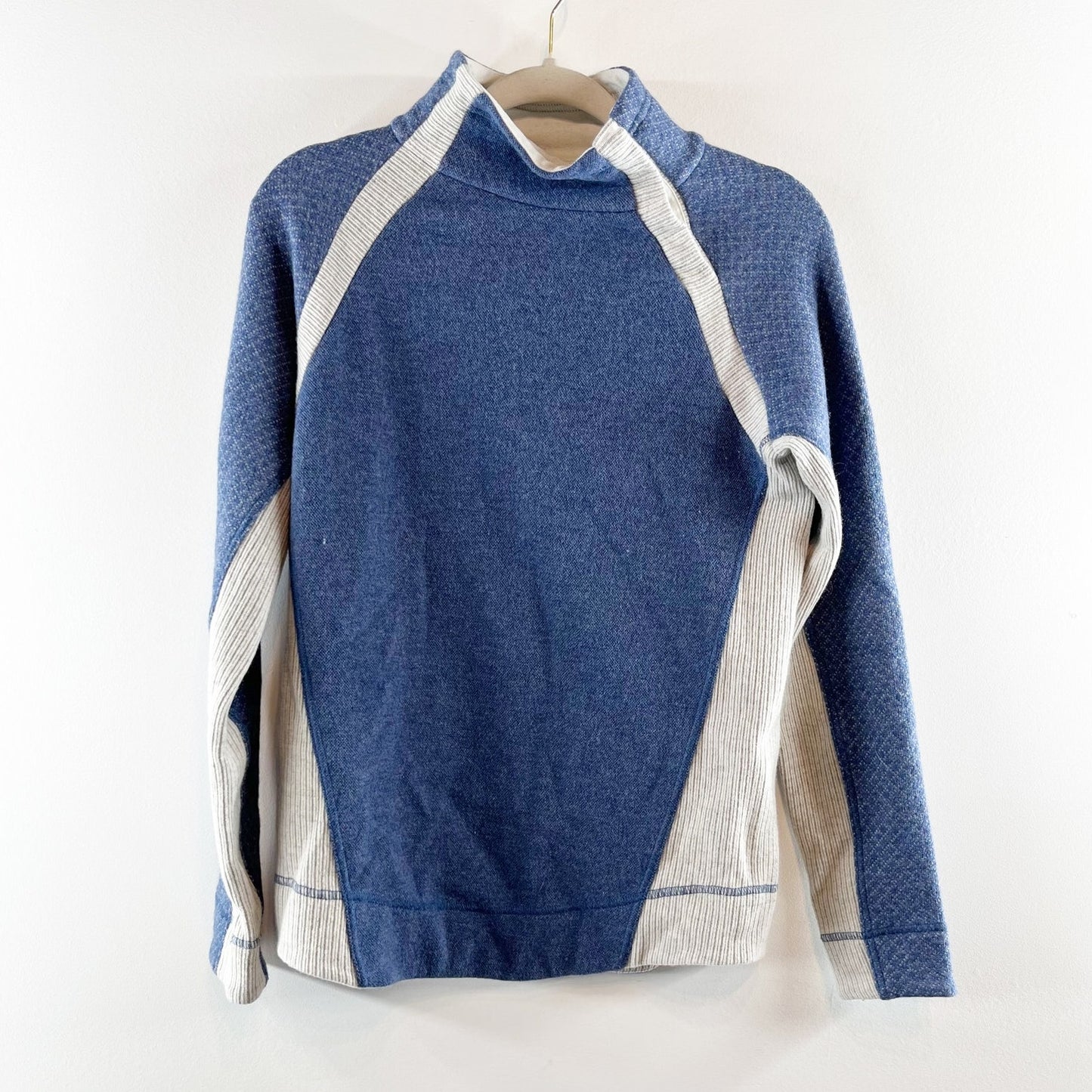 Prana Brandie Colorblock Long Sleeve Mock Neck Pullover Sweater Blue/White Small