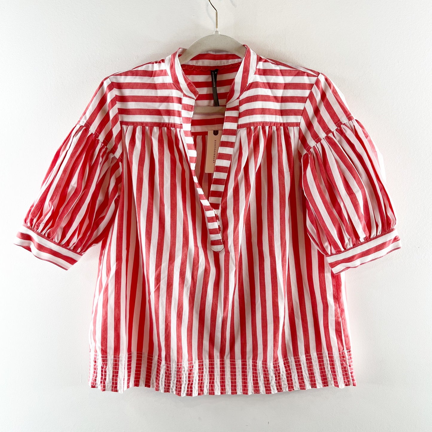 Anthropologie The Darcey Popover Poplin Cotton Swing Top Blouse Red XS