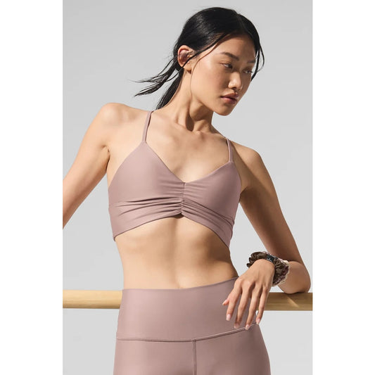Alo Airlift Divine Ruched Center X Back Sports Bra Taupe Small