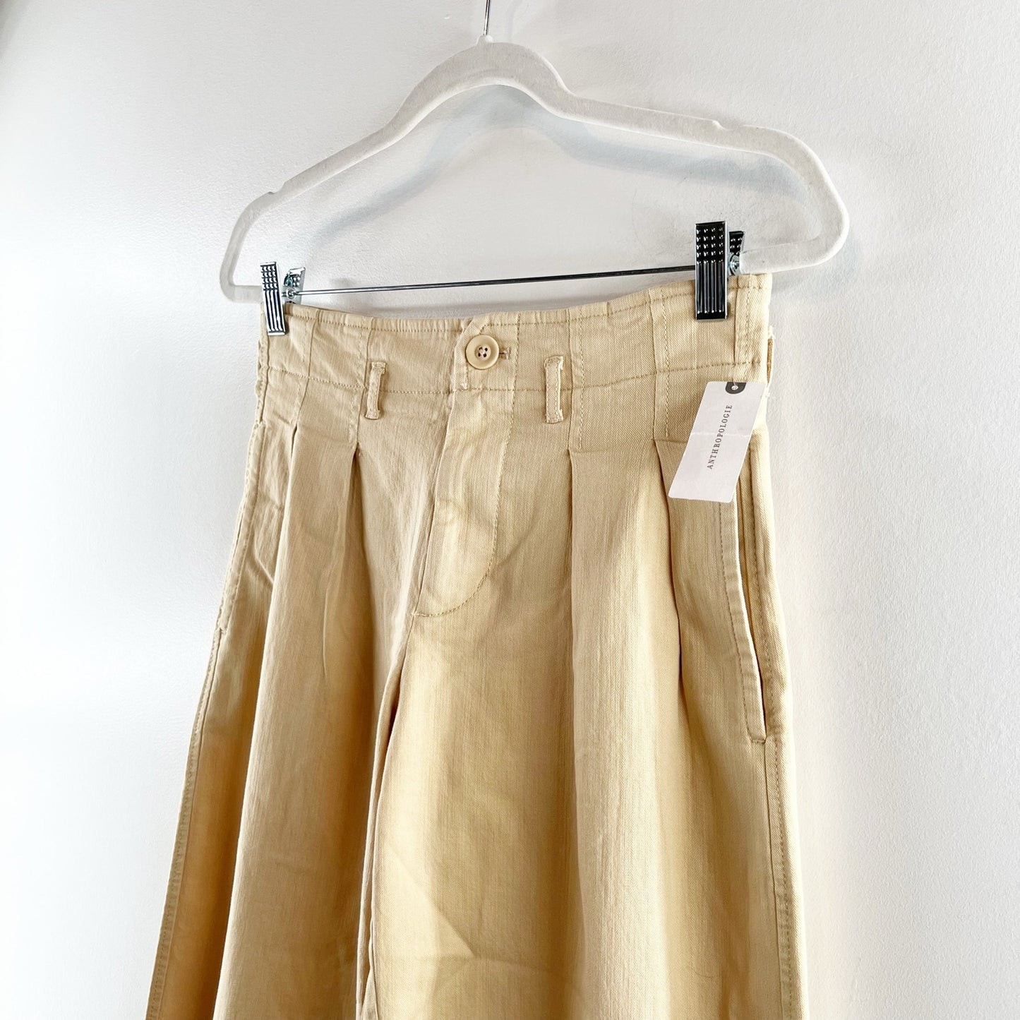 Maeve Anthropologie Remi Pleated High Rise Wide Leg Cropped Pants Tan Khaki 0