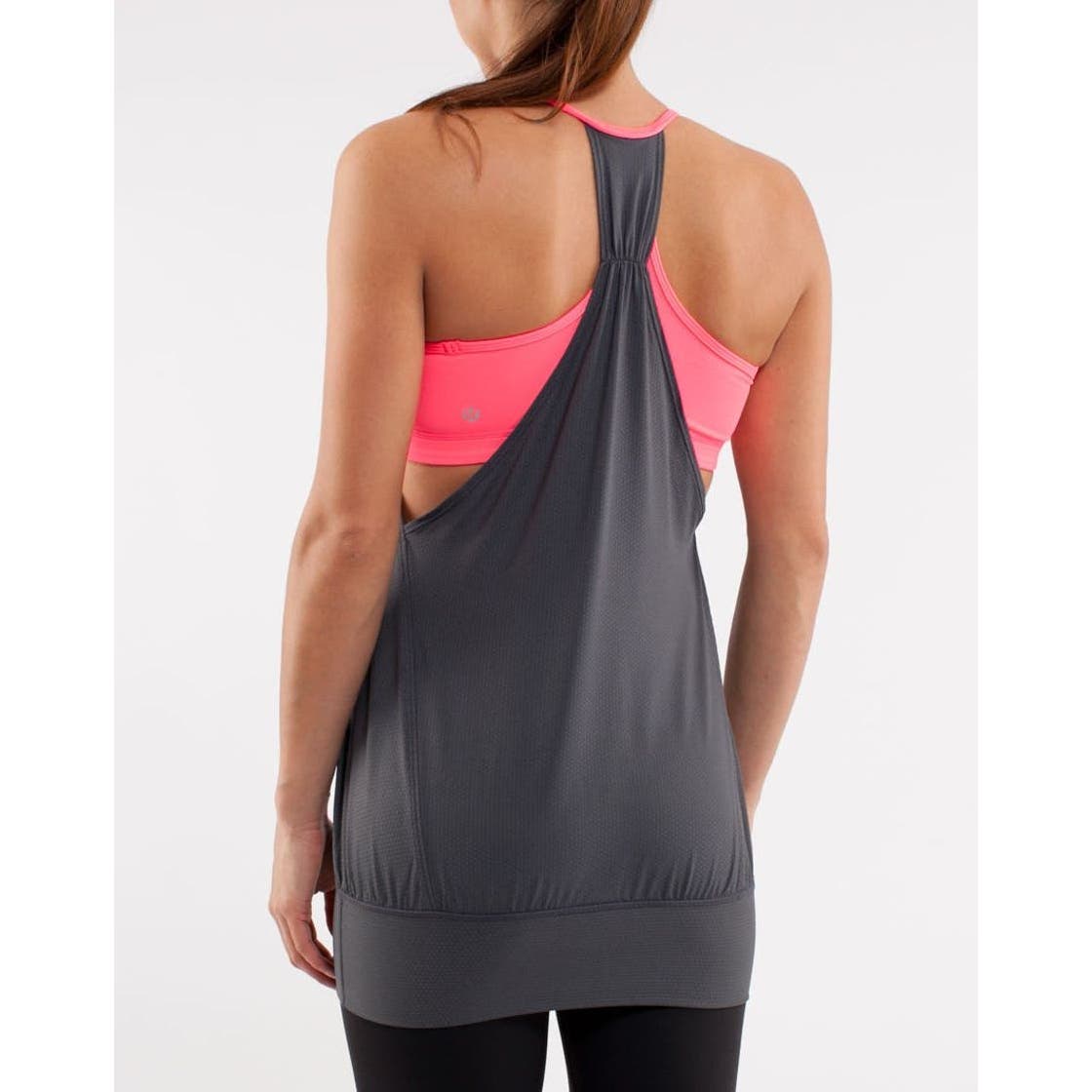 Lululemon 2 in 1 Bra No Limit Tank Top Coal Gray Flash Pink 6