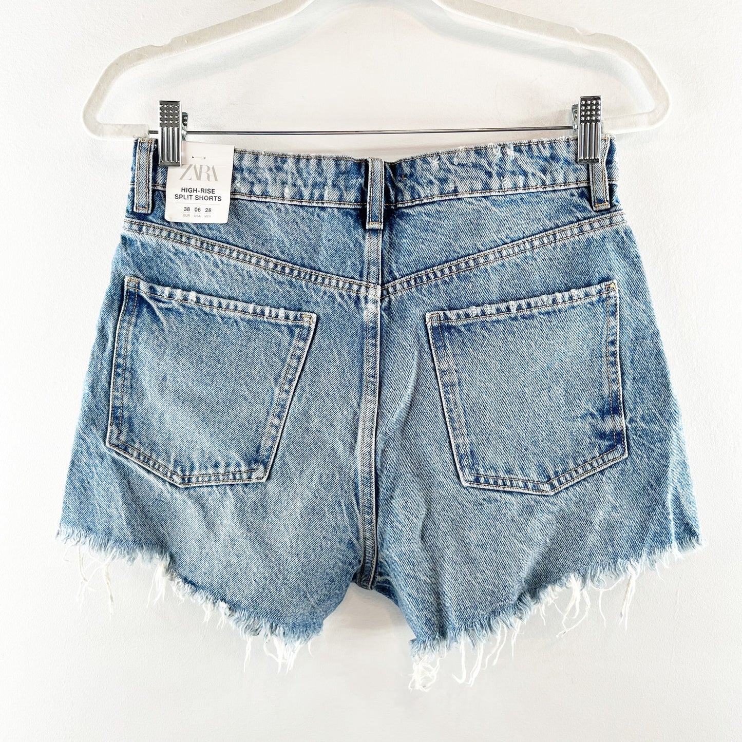 ZARA High Rise Split Distressed Cutoff Jean Denim Shorts Blue 6