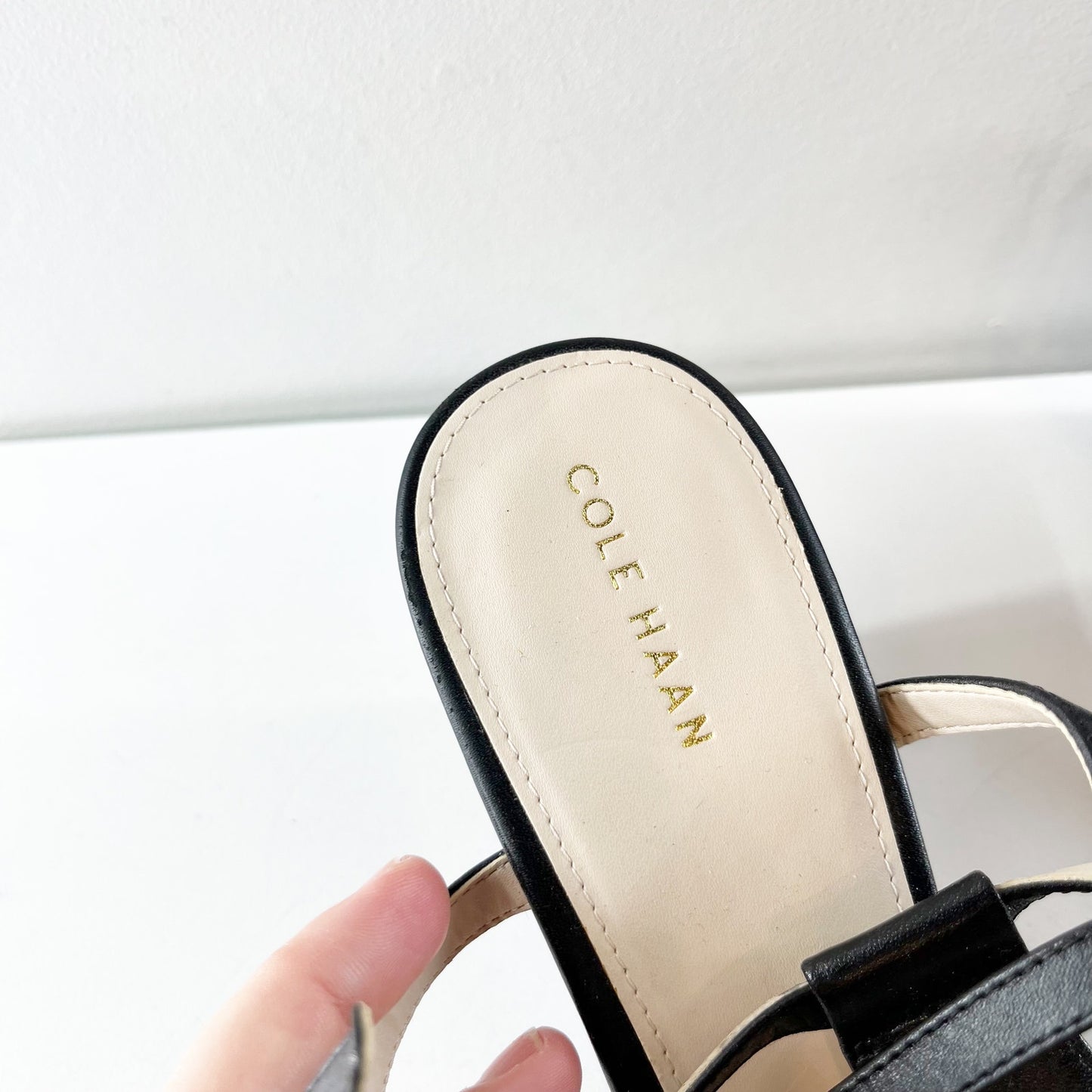 Cole Haan Maddie Open Toe Wedge Leather Shoes Sandals Black 9.5