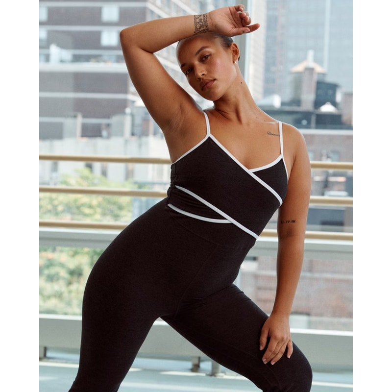 Abercrombie YPB everydaySOFT Slim Fit Wrap Flare Jumpsuit Black Large