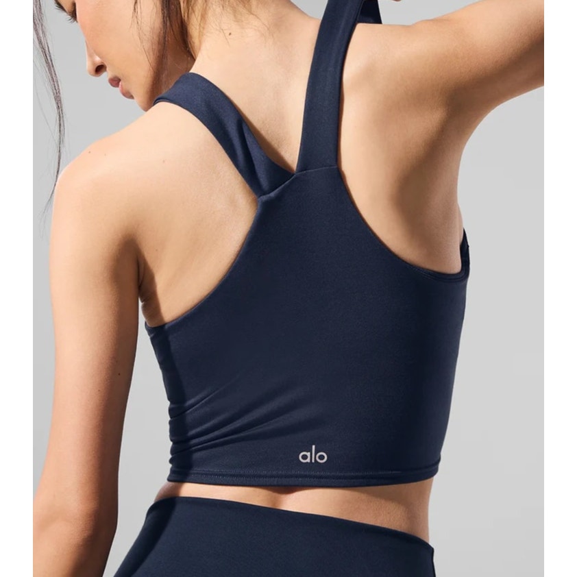 Alo Airbrush Real Bra Tank Crop Tank Top Navy Blue Small