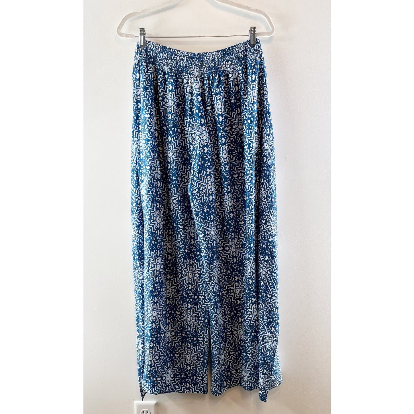 J. McLaughlin Printed Wrap Front Wide Leg Causal Pants Blue Large