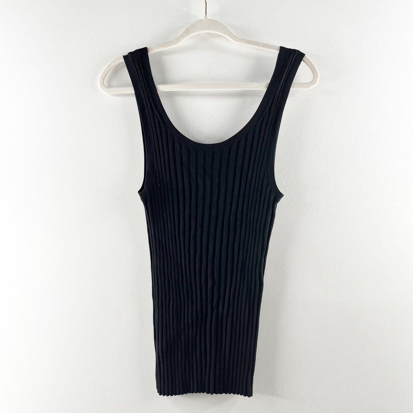 Veronica Beard Sandra Scoop Neck Ribbed Sleeveless Tank Top Black Large