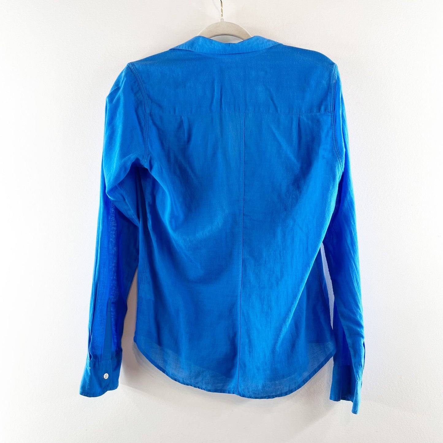 Frank & Eileen Barry Cotton Button Up Shirt Blouse Royal Blue Small