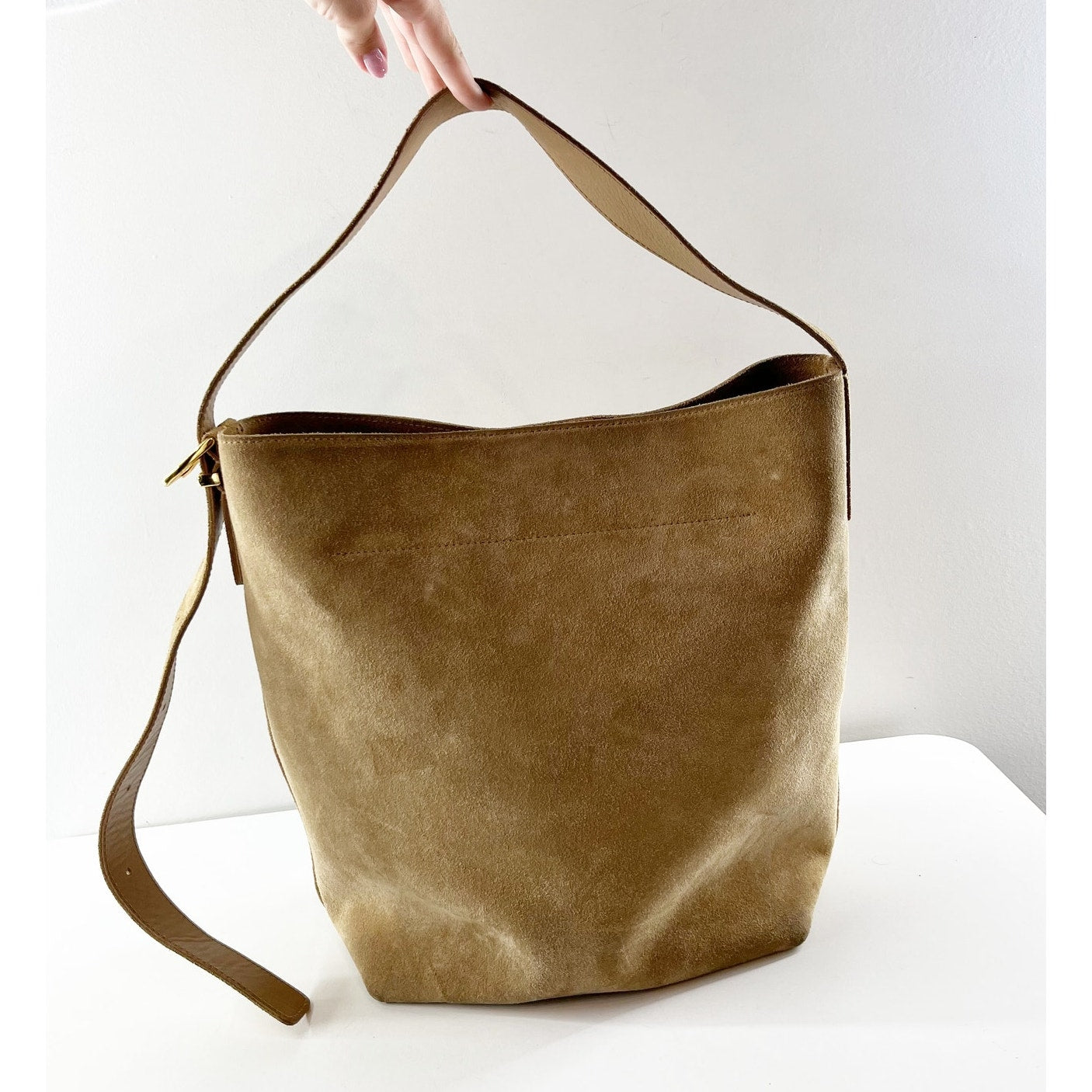 Madewell The Essential Suede Bucket Bag Purse Tawny Khaki Tan