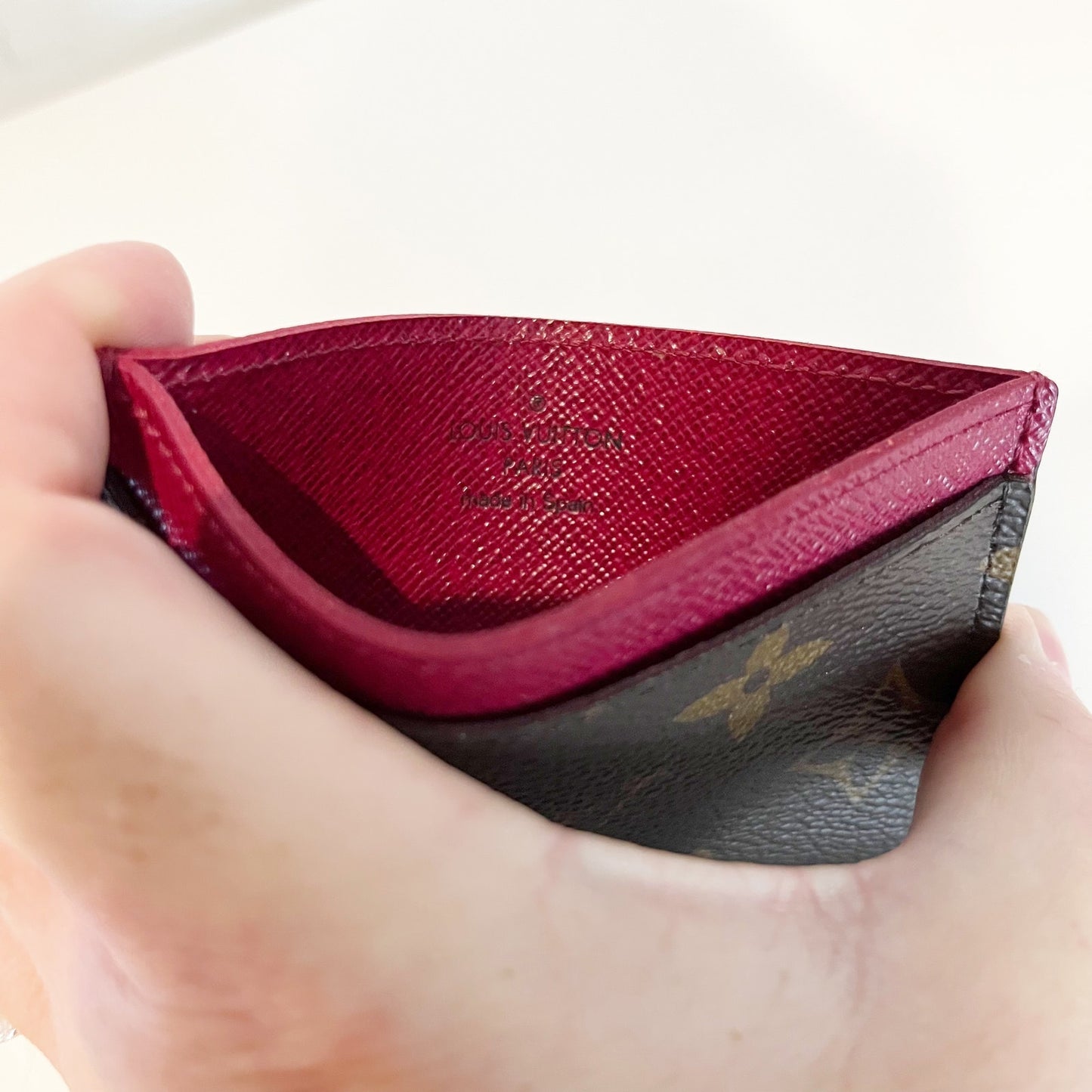 Louis Vuitton Monogram Small Card Holder Wallet Brown Fuchsia Pink Trim