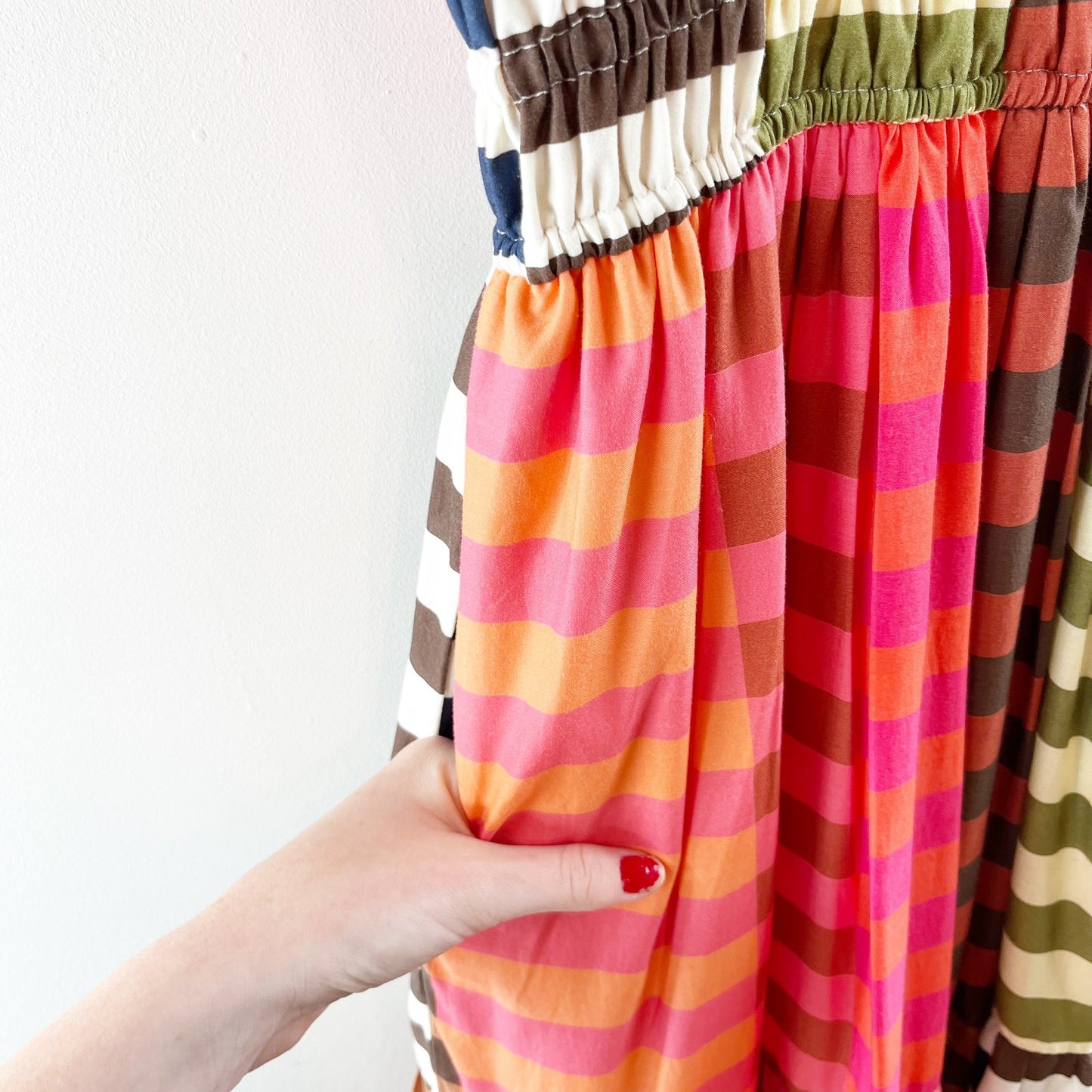 Hutch Silvana Tiered Striped Colorblock Maxi Dress Pink Multi Small