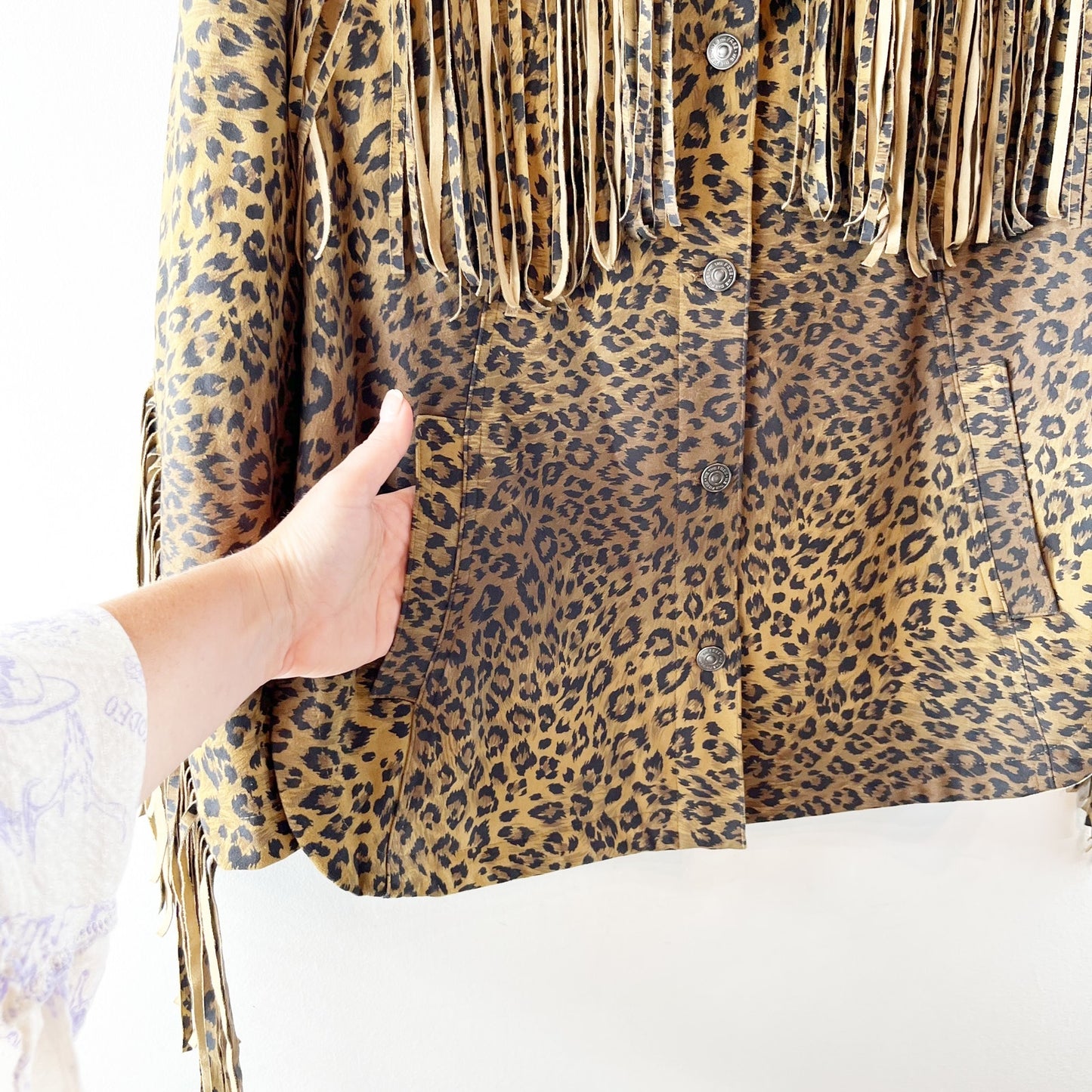 Free People We The Free Fringe Out Vegan Suede Animal Print Jacket Brown XS