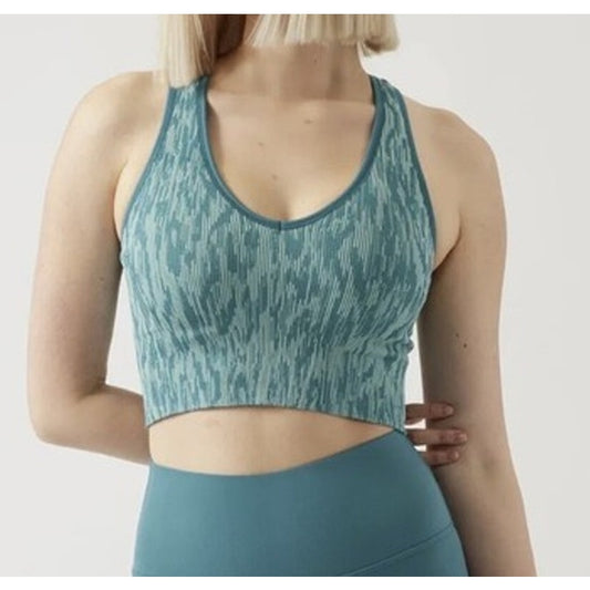 Athleta Aurora Seamless Sleeveless V-Neck Crop Rib Tank Top Reef Green XL