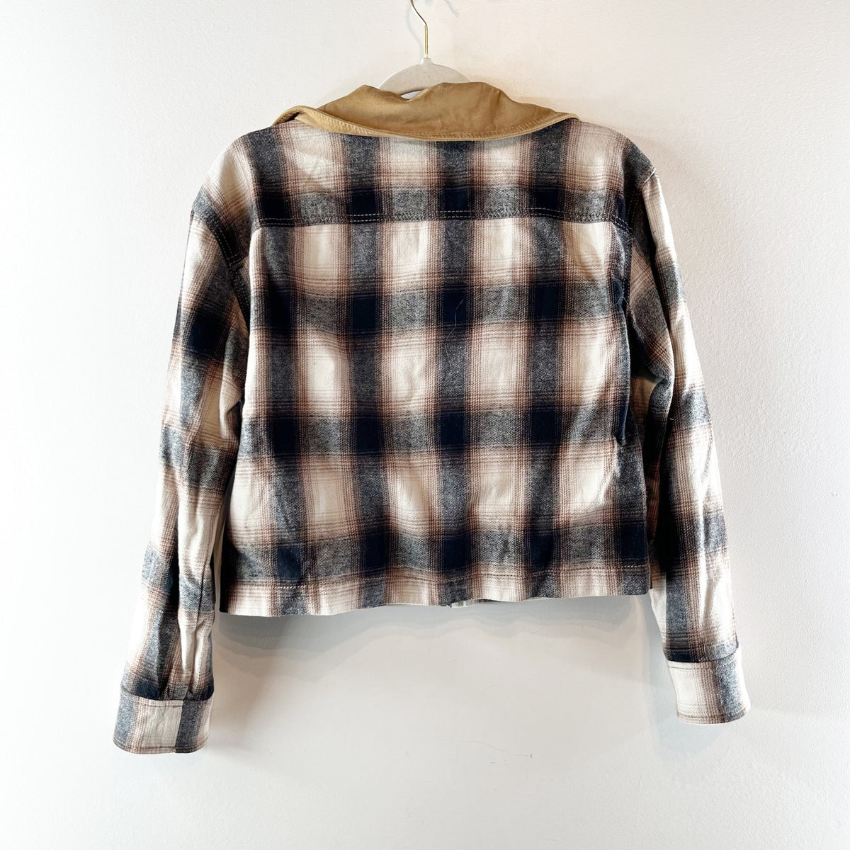 Evereve Cropped Plaid Barn Jacket Long Sleeve Full Zip Brown XS