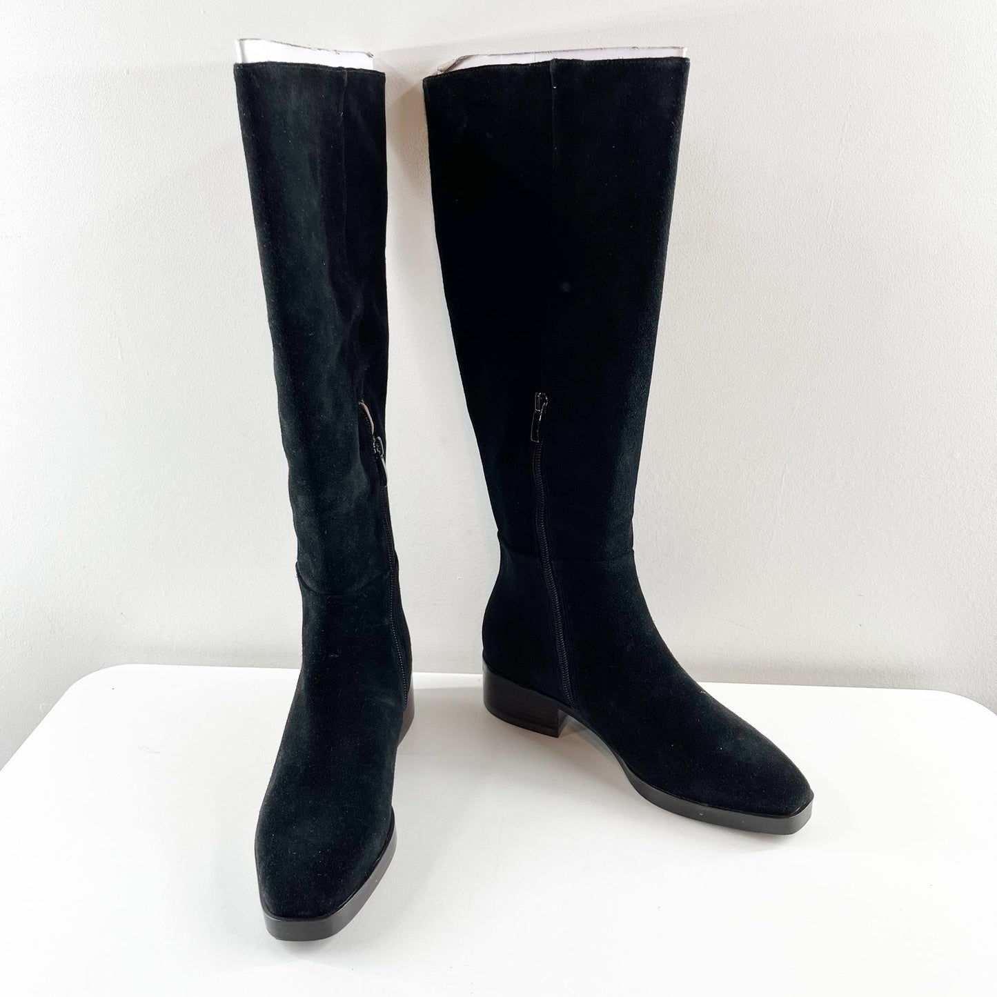 J. Jill Suede Leather Pull On Block Heel Square Toe  Mid-Calf High Boots Black 7