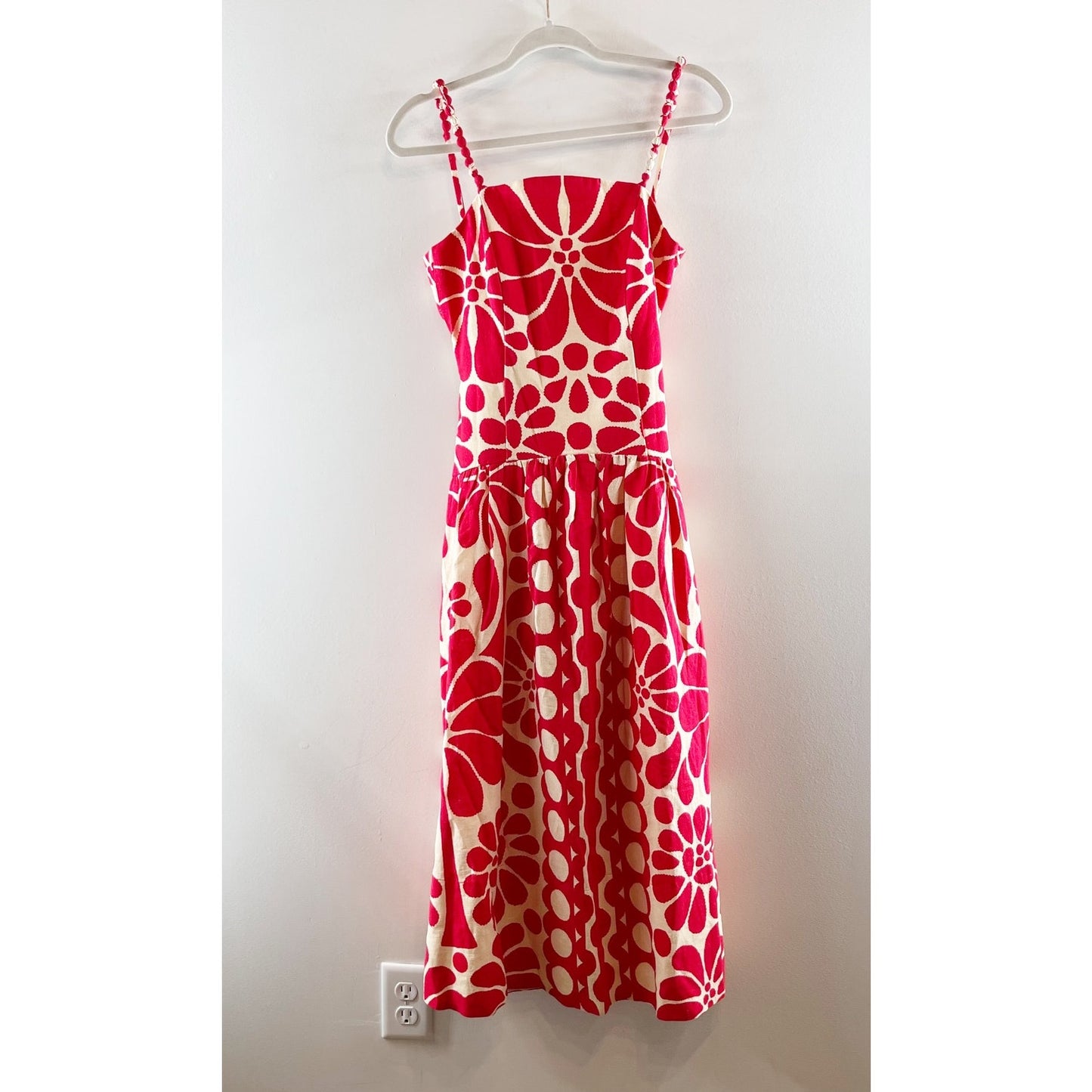 Christian Lacroix Linen Blend Floral Sleeveless Midi Dress Red Ivory 2