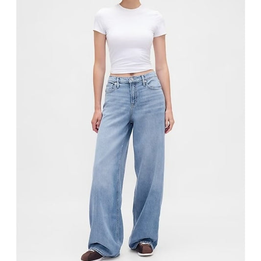 GAP Baggy Mid Rise Wide Leg Jeans Light Indigo Blue 4