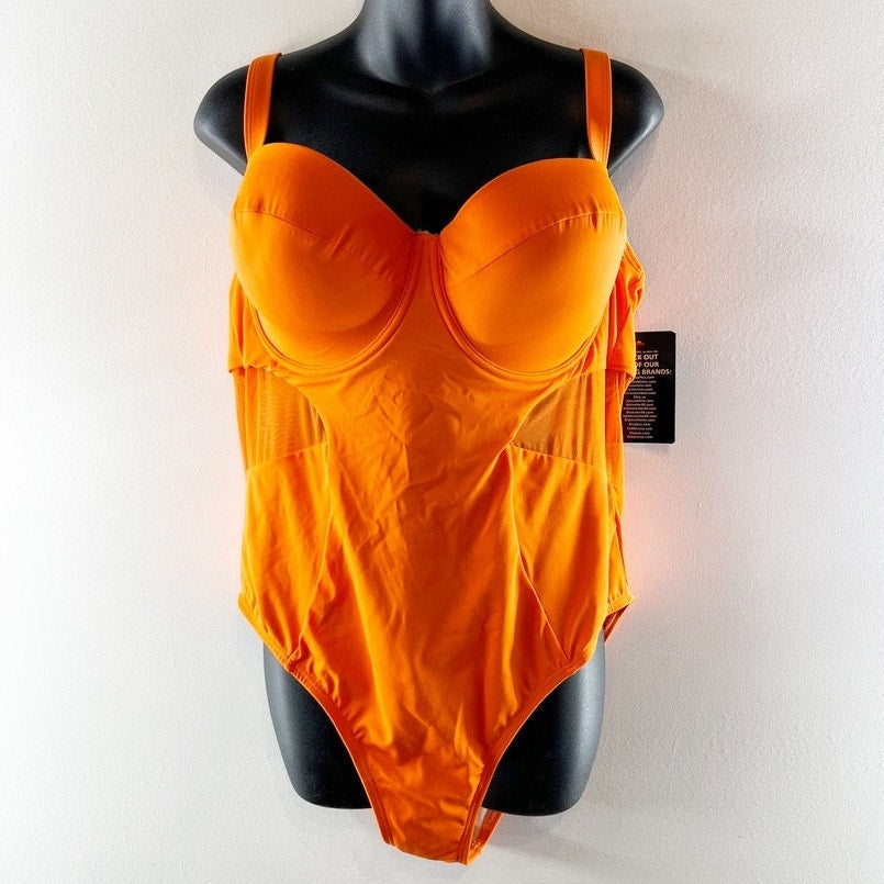 Swimsuits For All Underwire Mesh One Piece Swimsuit Orange 20D / DD / XL