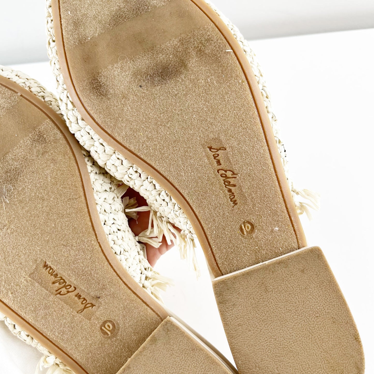 Sam Edelman Reeta Raffia Fringe Boho Square Toe Mule Loafer Cream 10