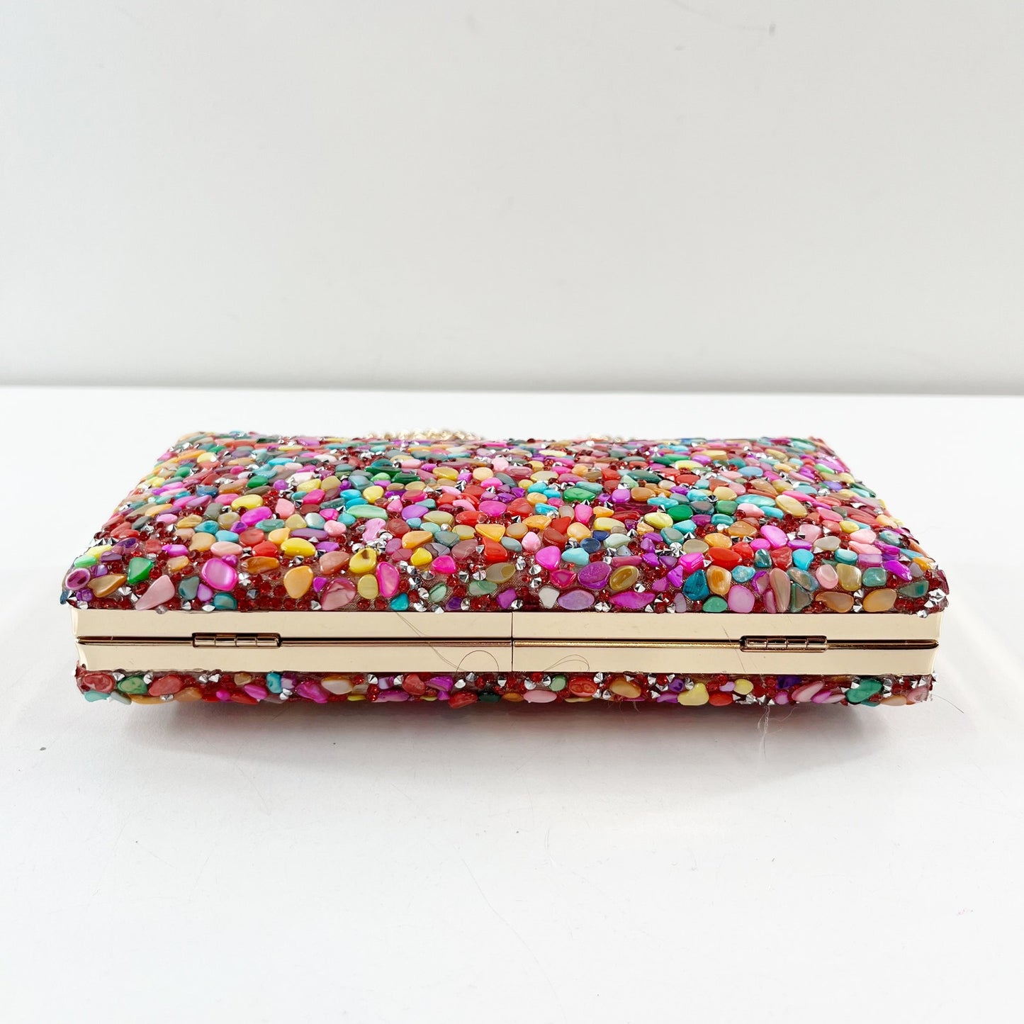 Nina Rock Candy Beaded Minaudiere Clutch Bag Crossbody Purse Pink Gold