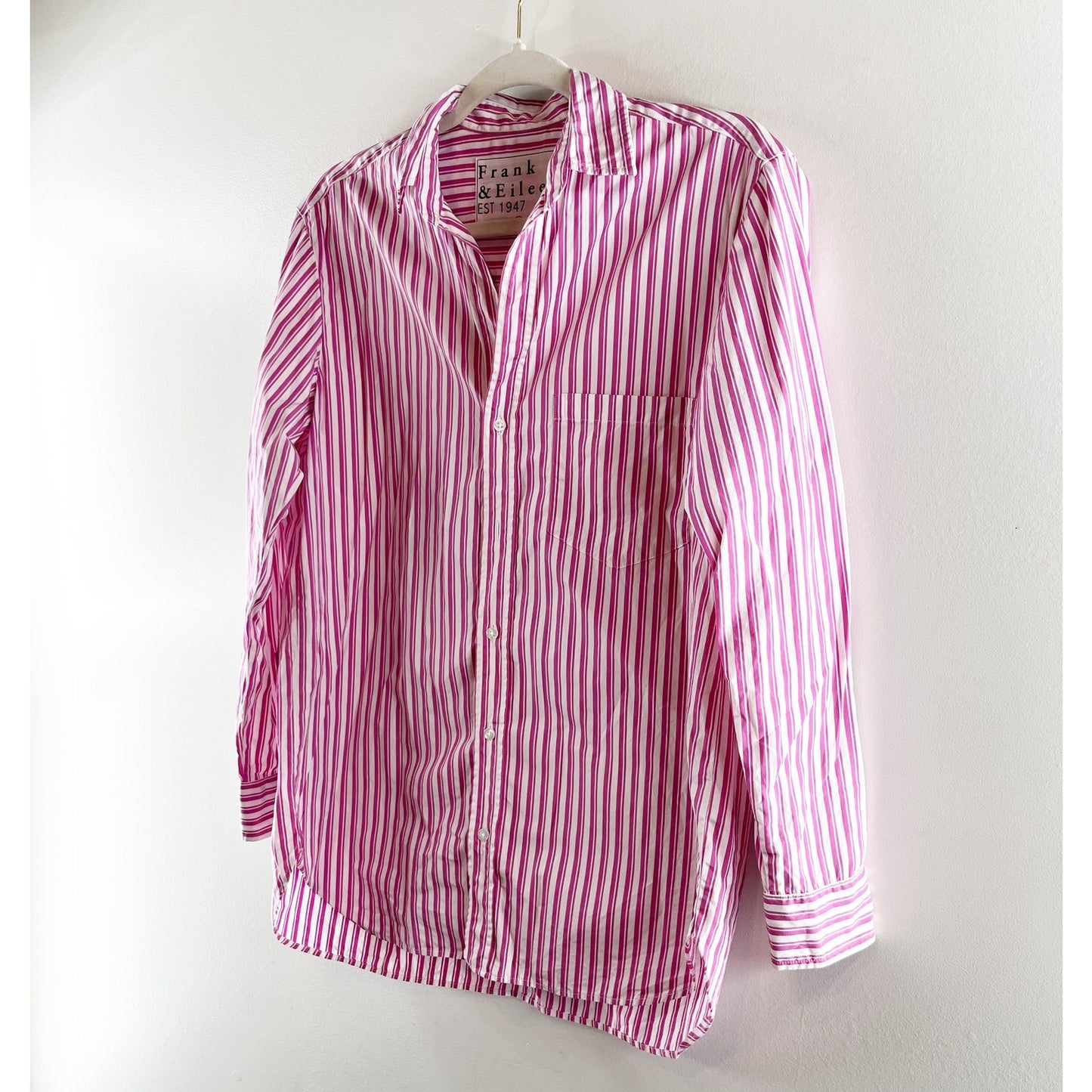 Frank & Eileen Joedy Long Sleeve Button Down Striped Cotton Shirt Pink XS