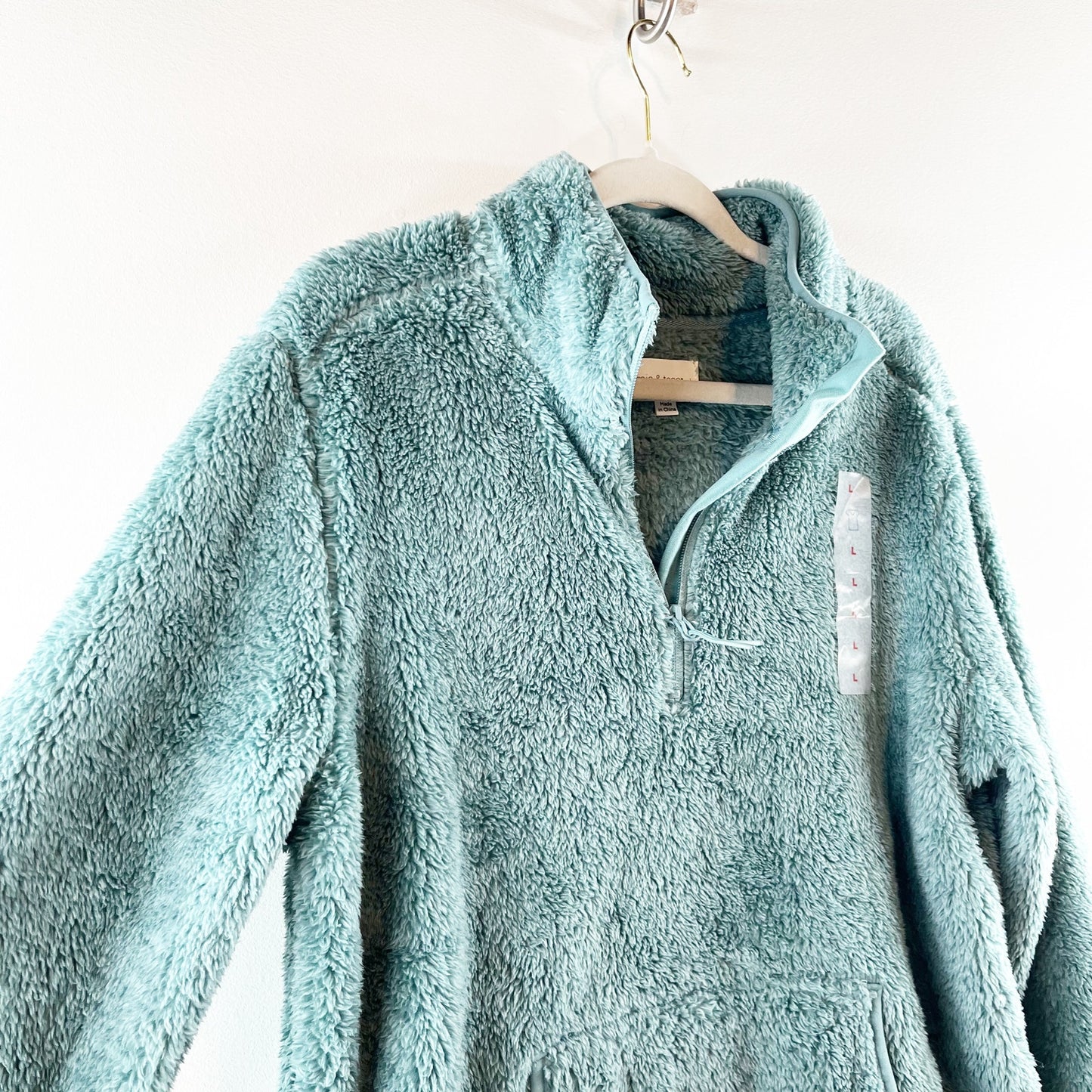 Mia & Tess Heathered Quarter Zip Fleece Sherpa Pullover Jacket Green Large