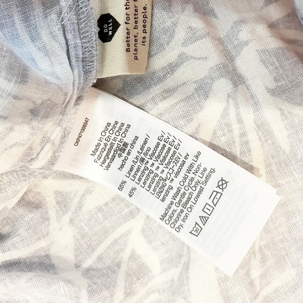 Madewell Linen-Blend Camp Short Sleeve Shirt in Abstract Flora Blue White Small