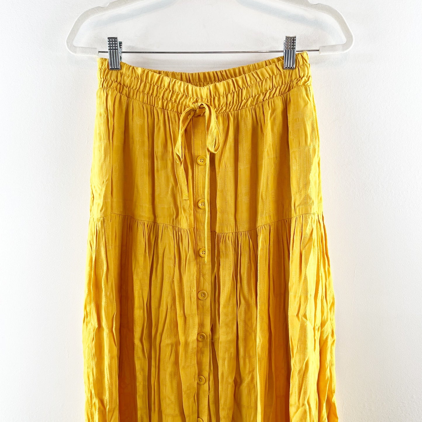 Maeve Anthropologie Tiered Pull On Boho Maxi Peasant Skirt Yellow Small