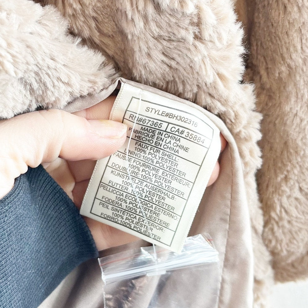 BB Dakota Long Sleeve Asymmetric Waterfall Open Tucker Faux Fur Jacket Tan XS